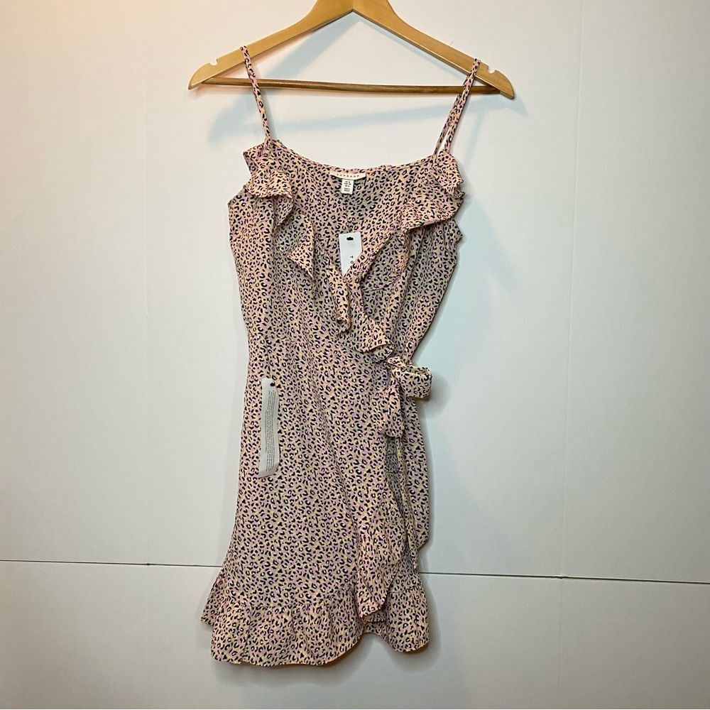 NEW Topshop Cheetah Leopard Animal Print Ruffle Detail Strappy True Wrap Dress 6